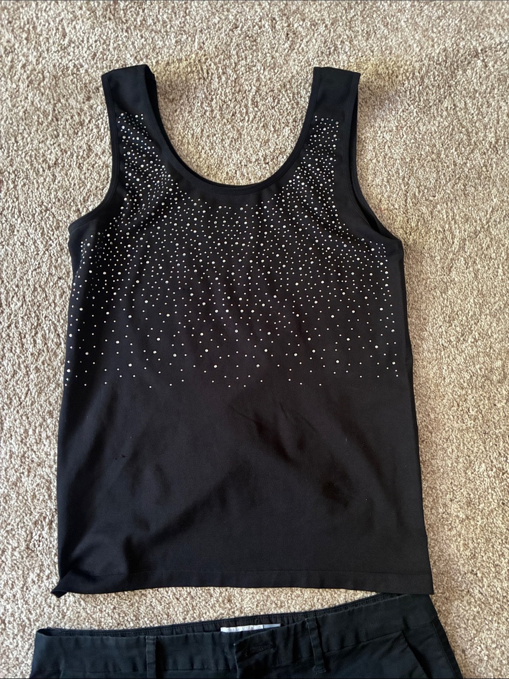 Black Tank Top with Rhinestone Detail